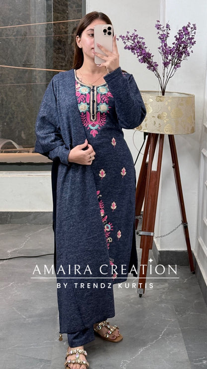 Premium Karachi Woolen Embroidered Suit Set