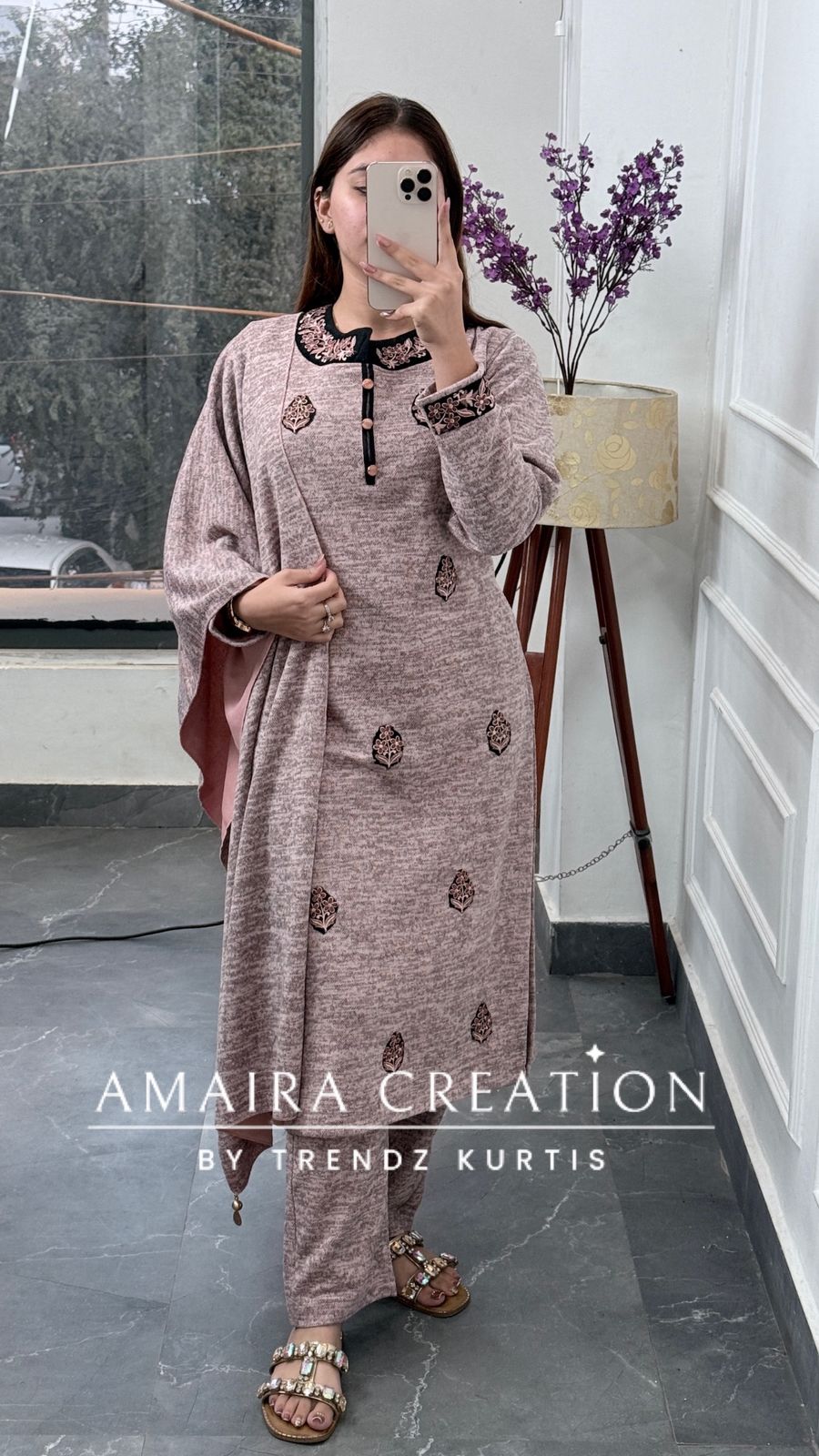 Premium Kasturi Wool Pink Colour Patch Work Pant Set