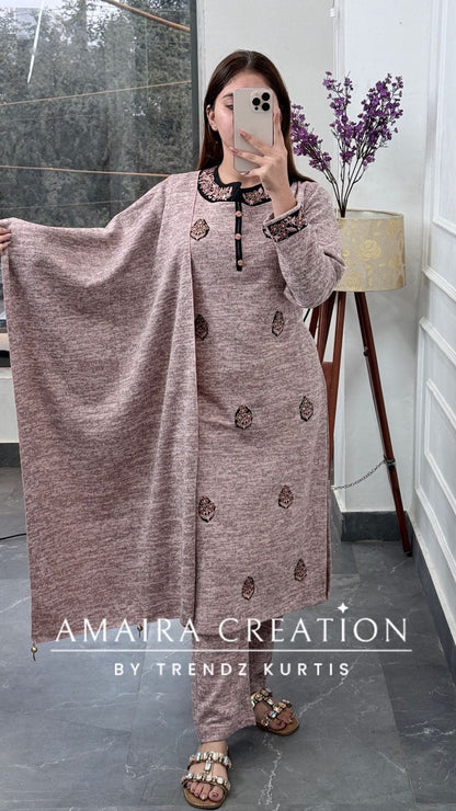 Premium Kasturi Wool Pink Colour Patch Work Pant Set