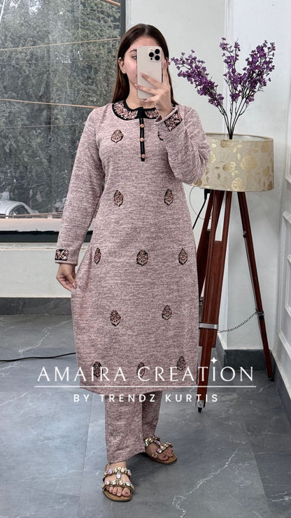 Premium Kasturi Wool Pink Colour Patch Work Pant Set