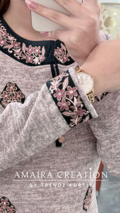 Premium Kasturi Wool Pink Colour Patch Work Pant Set