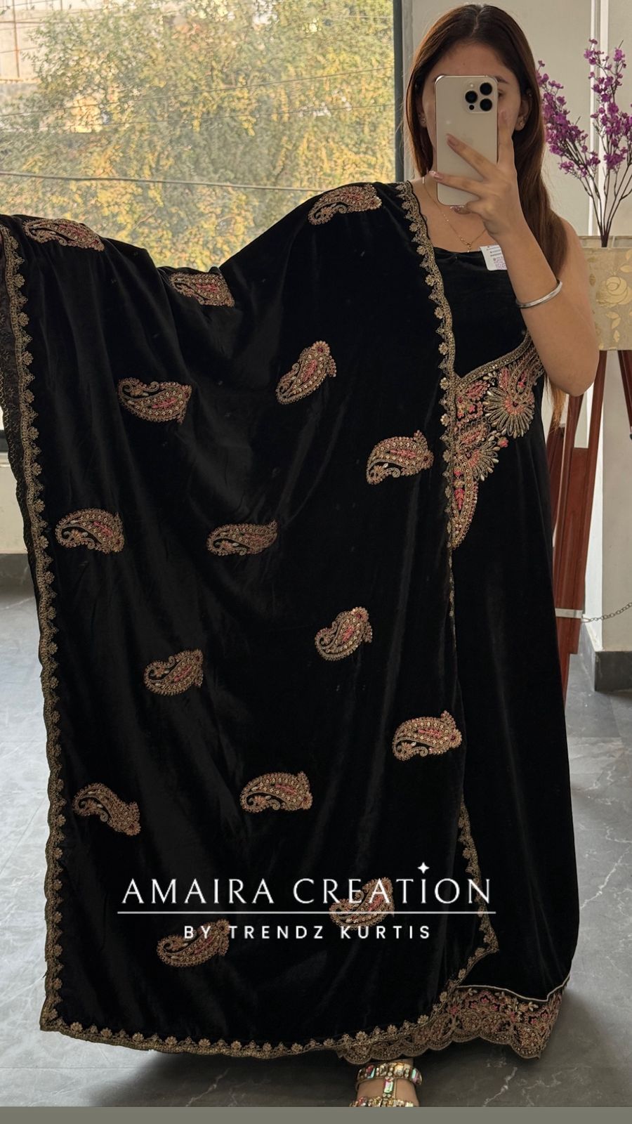 Premium Velvet Black Colour With Zari,Sequence and Thread Embroidery Unstitched Suits