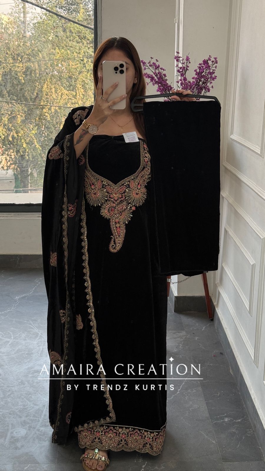 Premium Velvet Black Colour With Zari,Sequence and Thread Embroidery Unstitched Suits