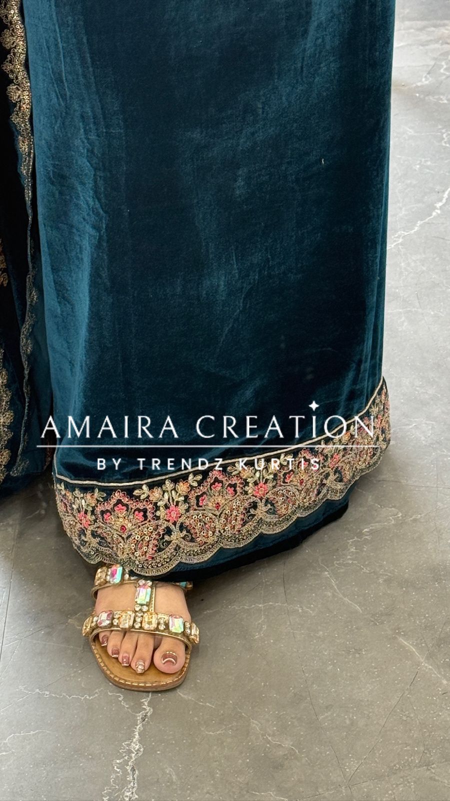 Premium Velvet Peacock Blue Colour With Zari,Sequence and Thread Embroidery Unstitched