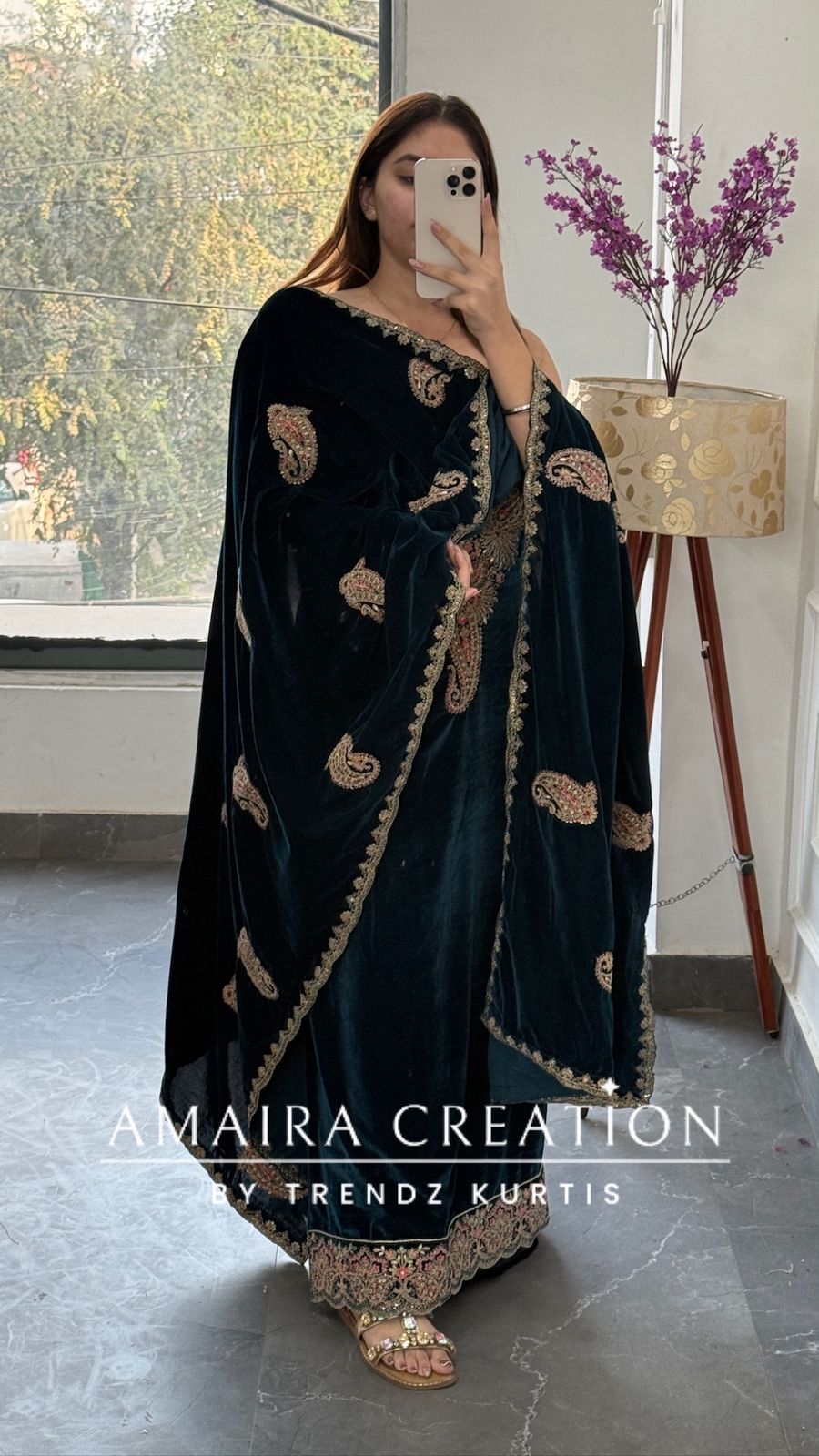 Premium Velvet Peacock Blue Colour With Zari,Sequence and Thread Embroidery Unstitched