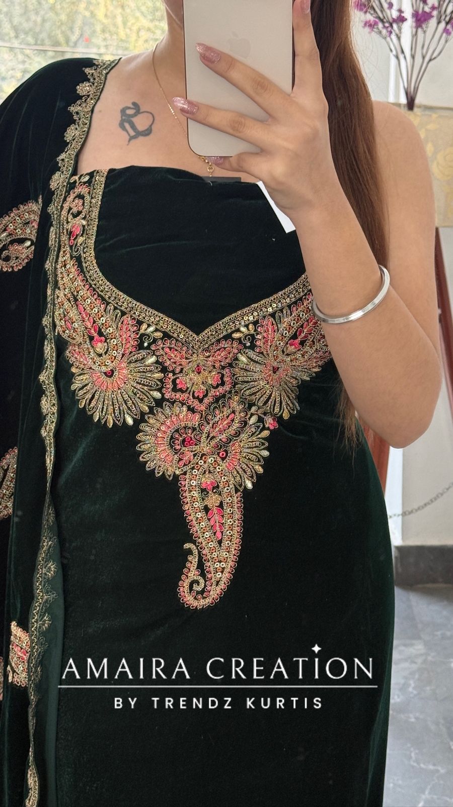 Premium Velvet Green  Colour With Zari,Sequence and Thread Embroidery Unstitched