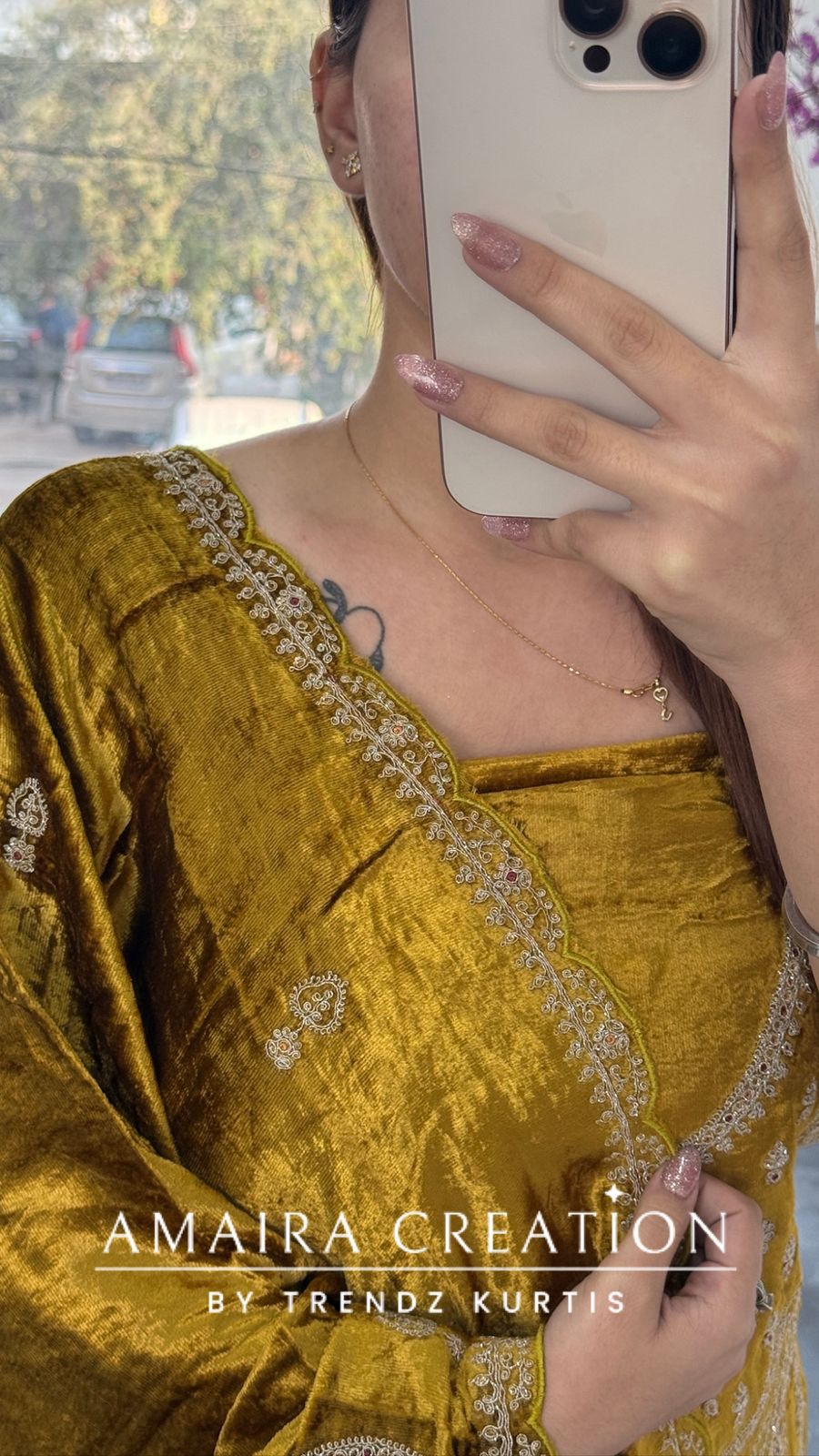 Premium Micro Velvet Mustard Unstitched Suit With Brocade Bottom