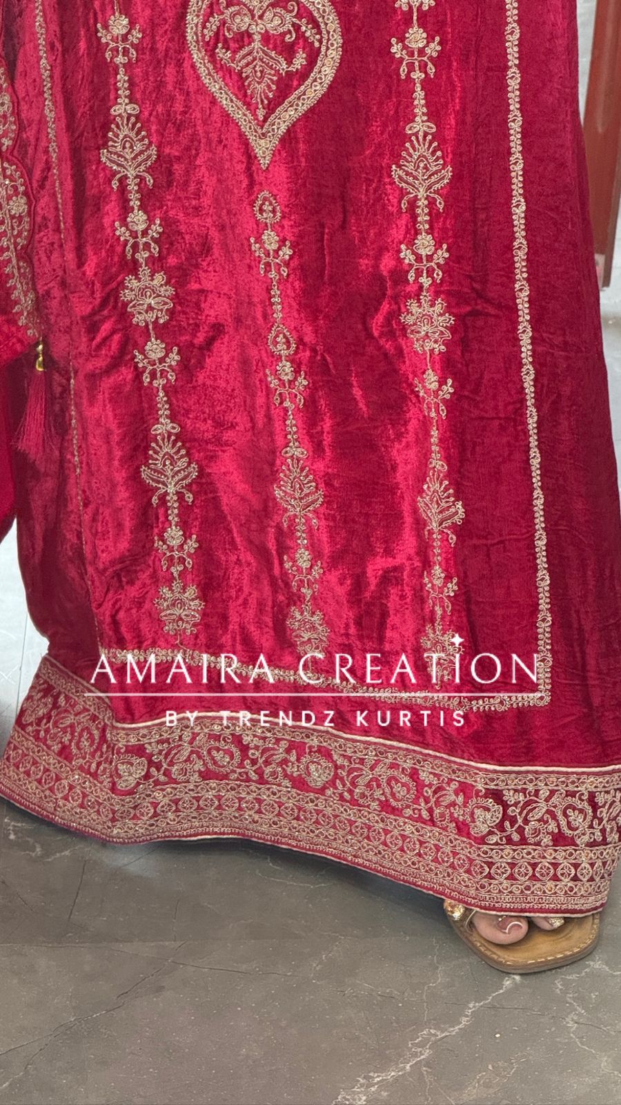 Premium Micro Velvet Magenta Unstitched Suit With Brocade Bottom