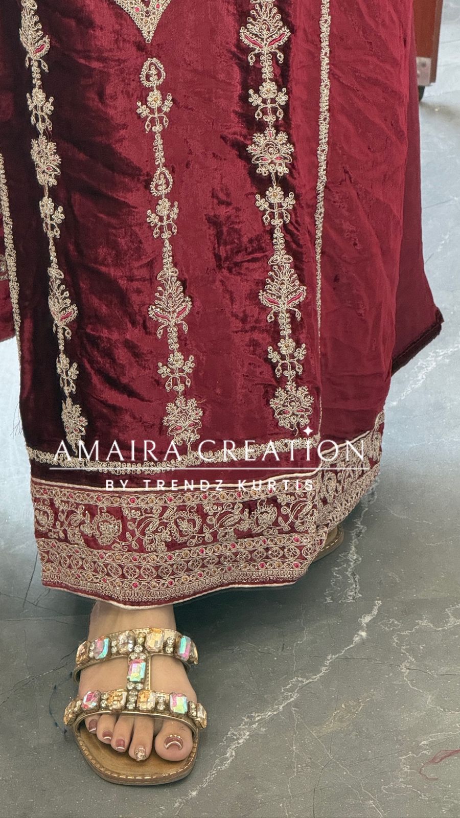 Premium Micro Velvet Marron Unstitched Suit With Brocade Bottom