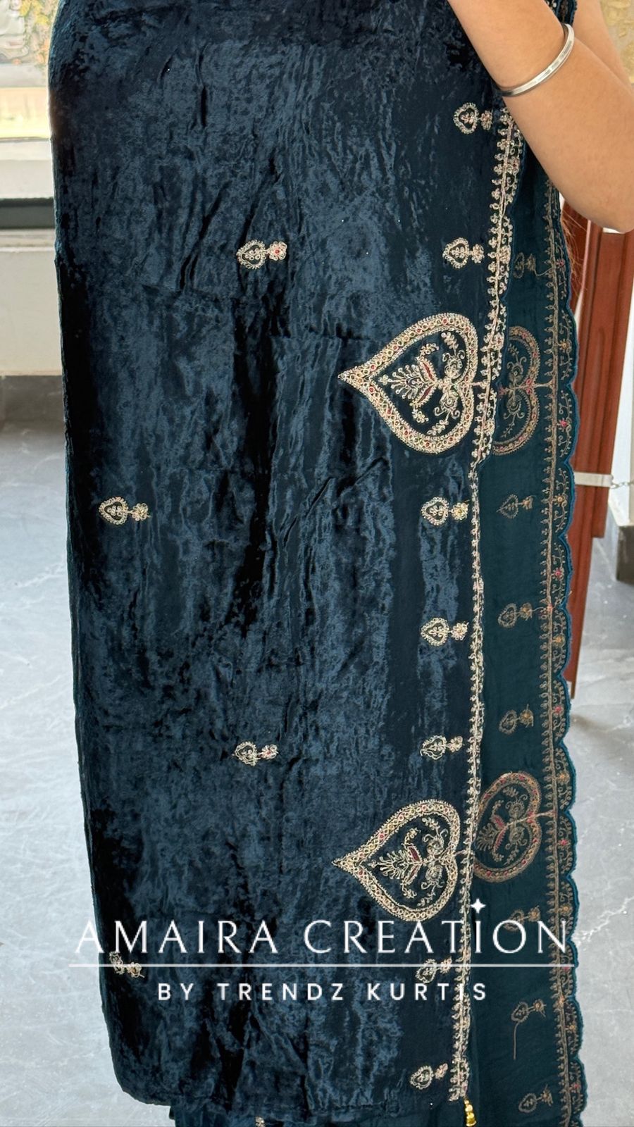 Premium Micro Velvet Blue Unstitched Suit With Brocade Bottom