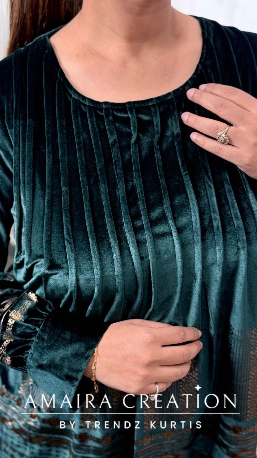 Premium Velvet Peacock Green Color Pintuck Afghani Pant Cord Set