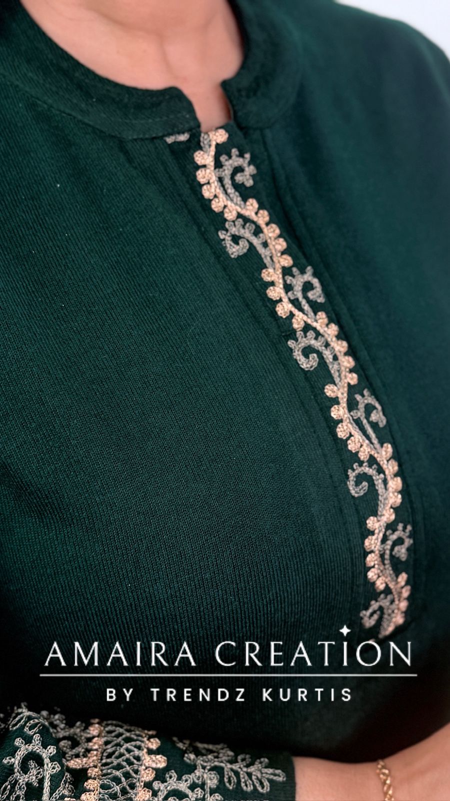 Premium Woolen Embroidered Peacock Green Farsi Salwar Cord Set