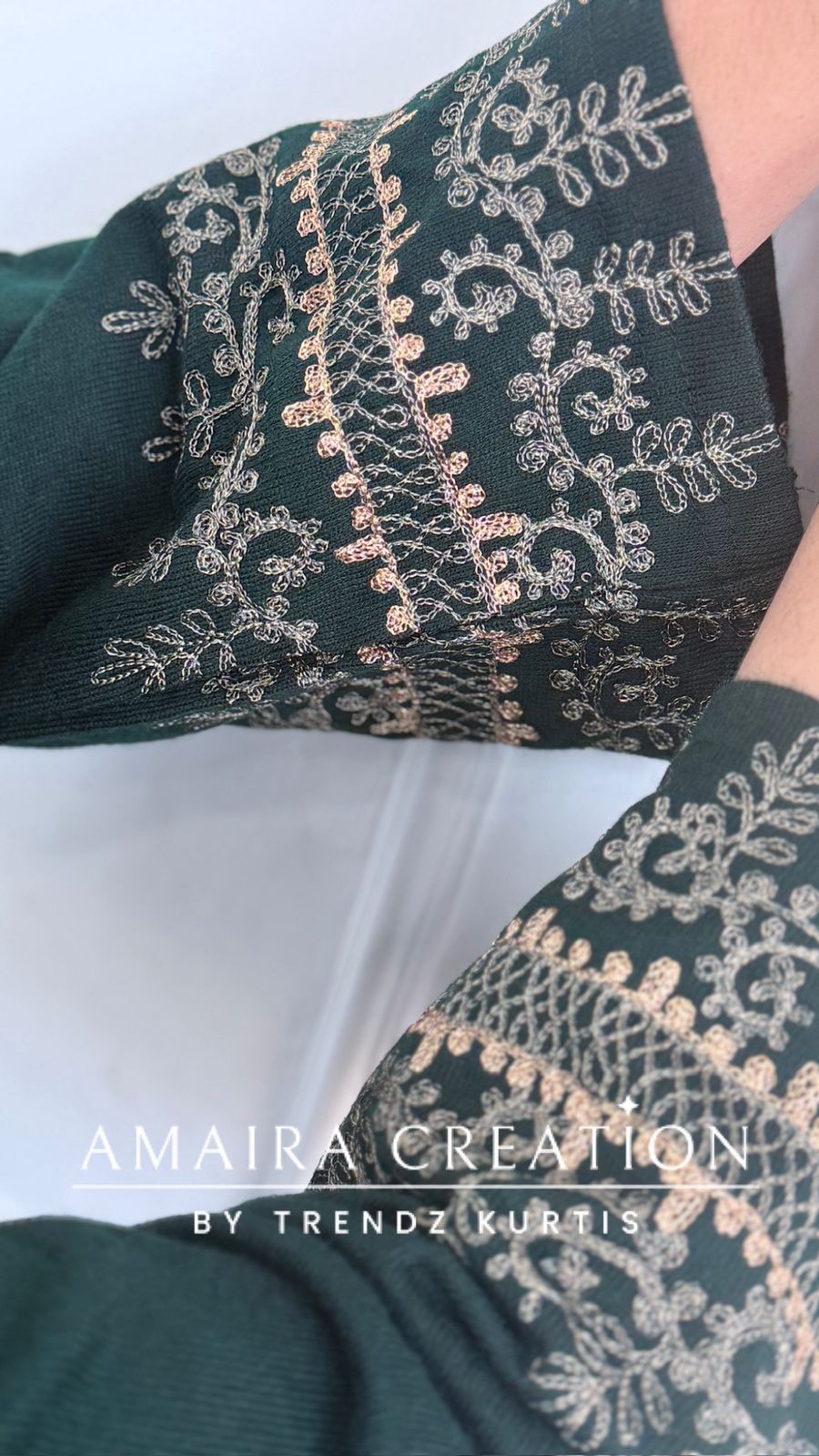 Premium Woolen Embroidered Peacock Green Farsi Salwar Cord Set