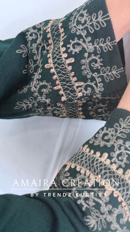 Premium Woolen Embroidered Peacock Green Farsi Salwar Cord Set