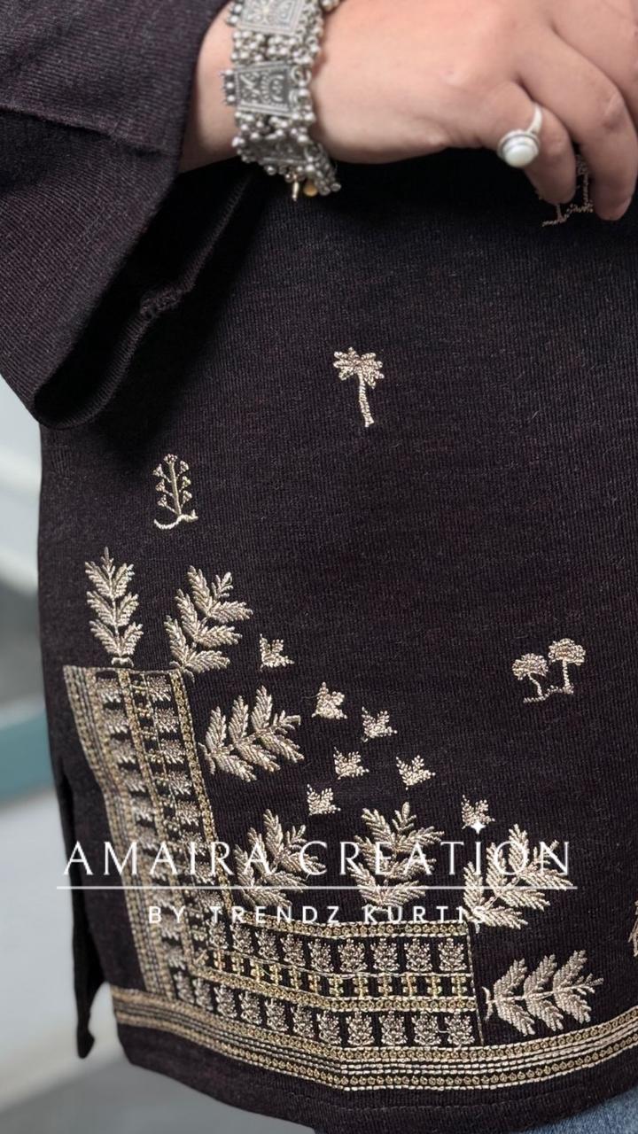 Premium Woolen Falsa Colour Embroidered Short Kurti