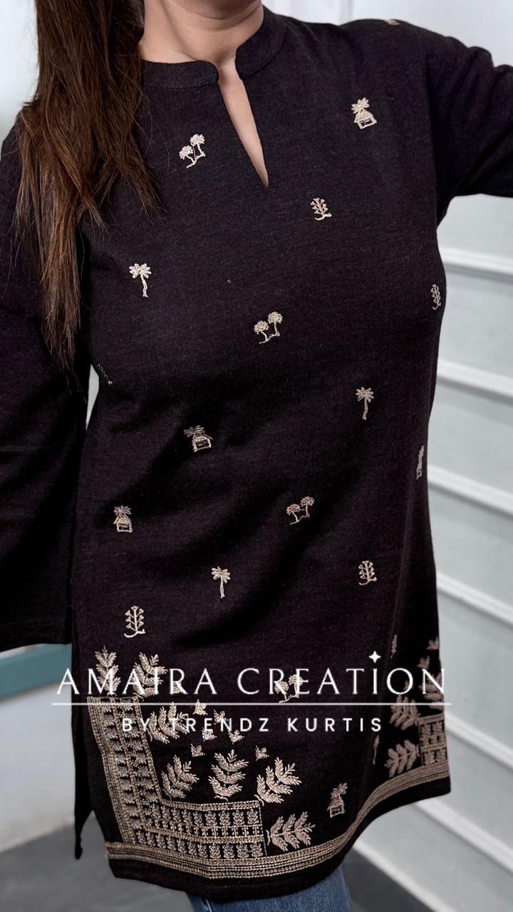 Premium Woolen Falsa Colour Embroidered Short Kurti