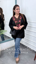 Premium Wool Black Thread Embroidered Short Kurti