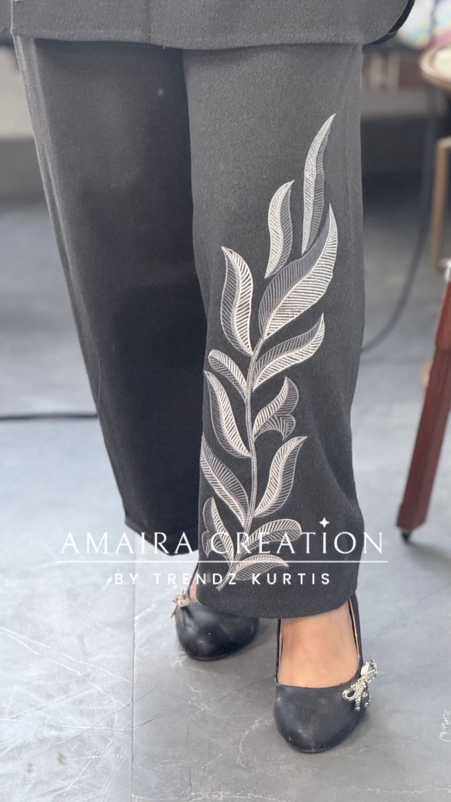 Premium Wool Grey Embroidered Cord Set