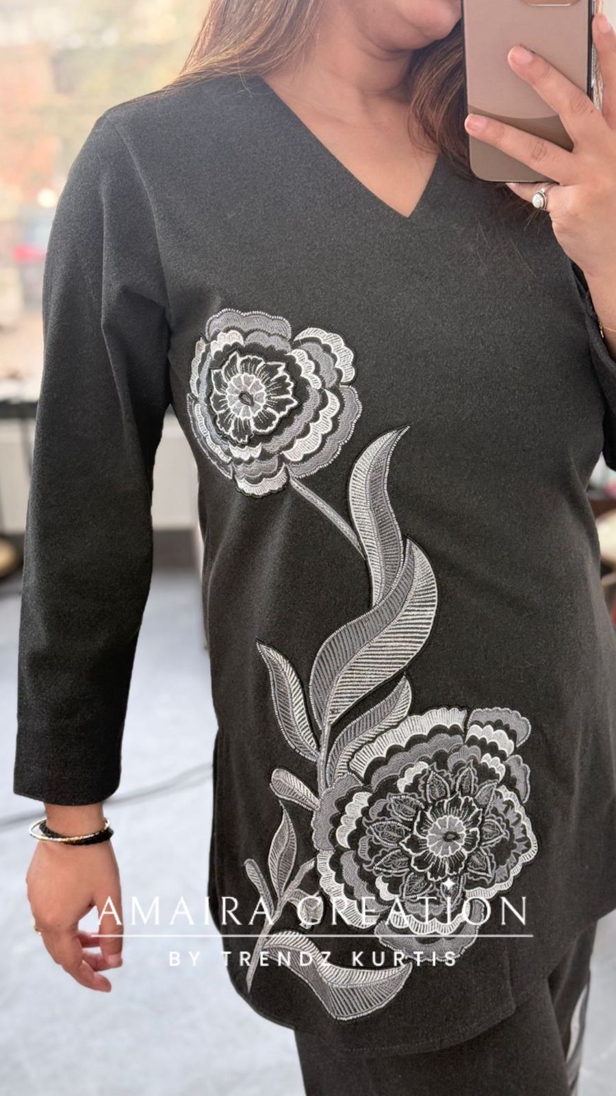 Premium Wool Grey Embroidered Cord Set