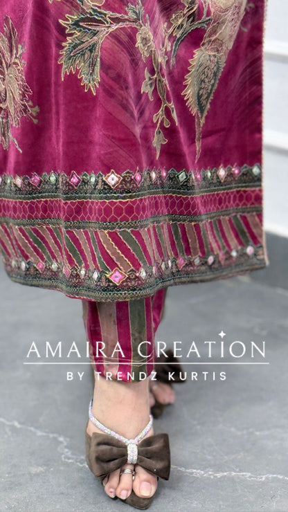 Kareena Kapoor Style Falsa Pink Side Slit With Pants (Premium Velvet)