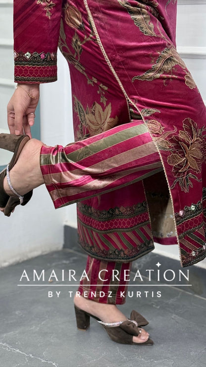 Kareena Kapoor Style Falsa Pink Side Slit With Pants (Premium Velvet)