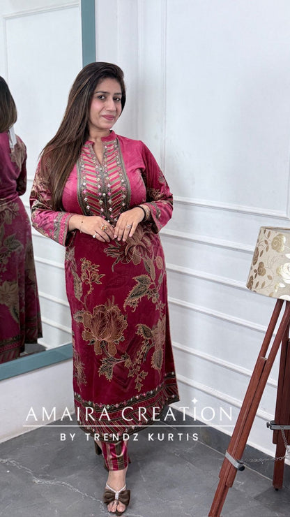 Kareena Kapoor Style Falsa Pink Side Slit With Pants (Premium Velvet)