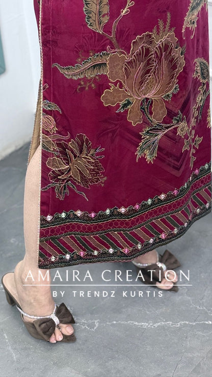 Kareena Kapoor Style Falsa Pink Side Slit With Pants (Premium Velvet)