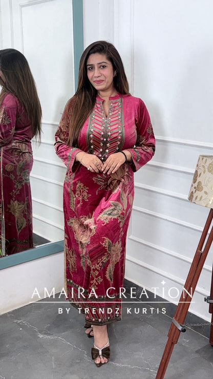 Kareena Kapoor Style Falsa Pink Side Slit With Pants (Premium Velvet)