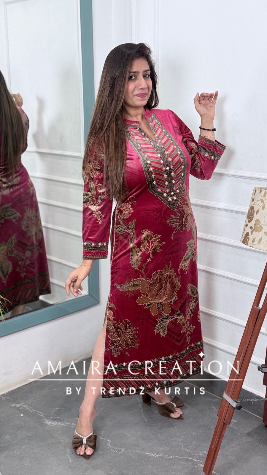 Kareena Kapoor Style Falsa Pink Side Slit With Pants (Premium Velvet)