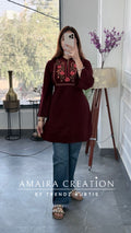 Premium Woolen MAROON Beautiful Embroidered Short Kurti