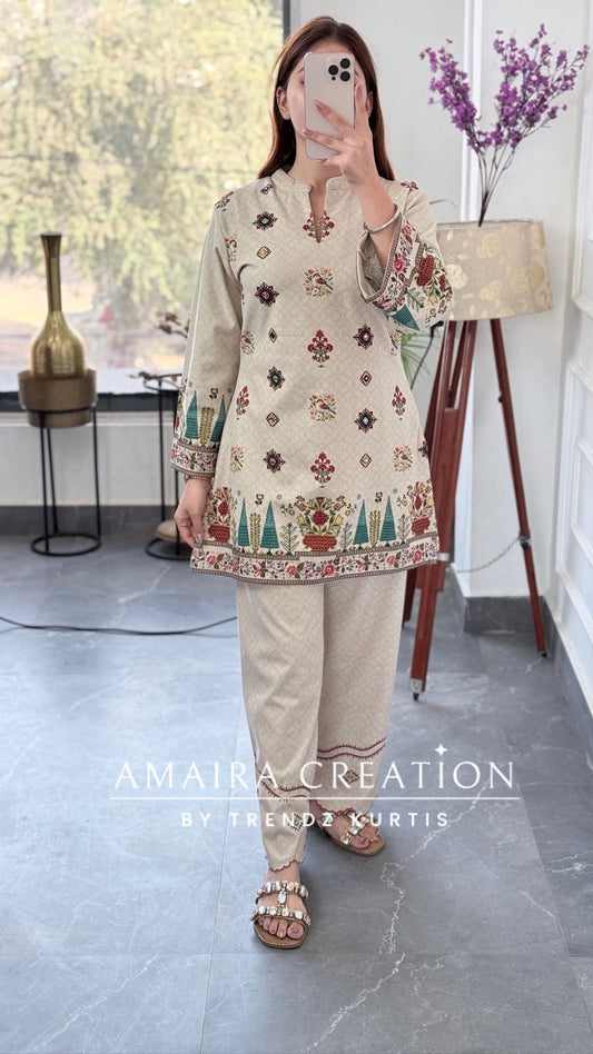 Premium Swat Wool Cream Colour Wonderful Detailing Cord Set