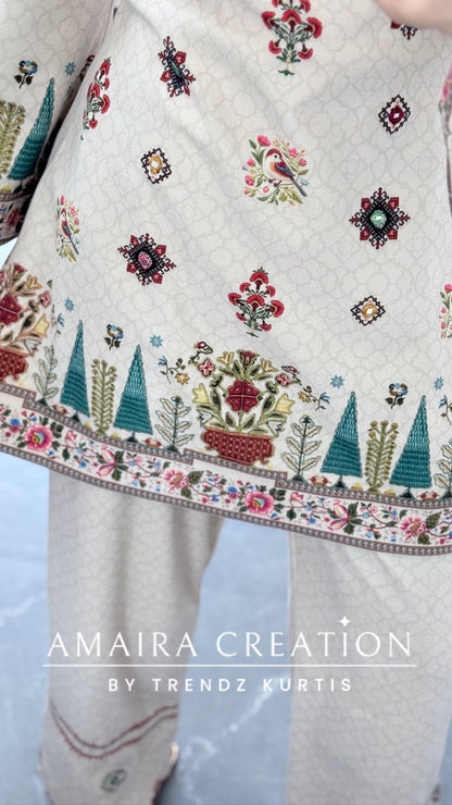 Premium Swat Wool Cream Colour Wonderful Detailing Cord Set