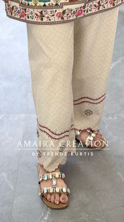 Premium Swat Wool Cream Colour Wonderful Detailing Cord Set