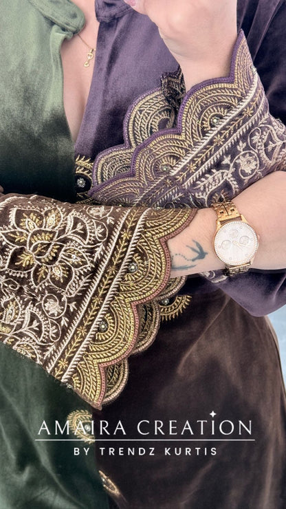 Premium Imported Velevt Trio Colour  Woolen Colour Beautiful Cord Set