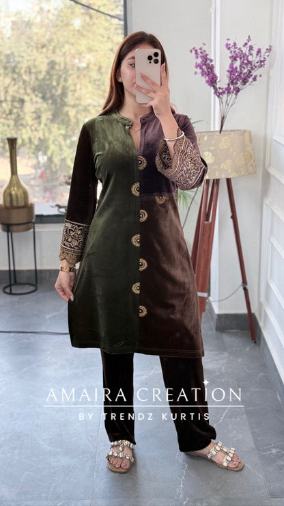 Premium Imported Velevt Trio Colour  Woolen Colour Beautiful Cord Set