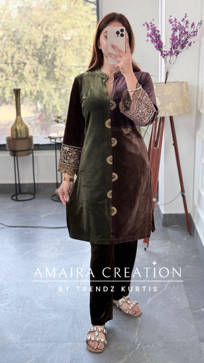 Premium Imported Velevt Trio Colour  Woolen Colour Beautiful Cord Set