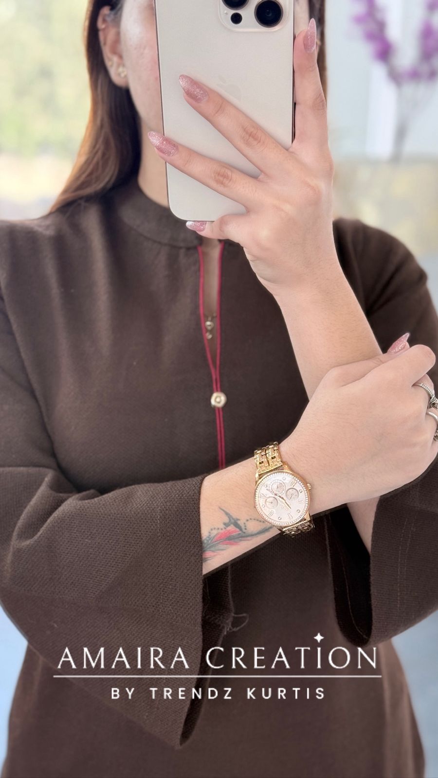 Premium Woolen COFFEE Beautiful Embroidered Short Kurti