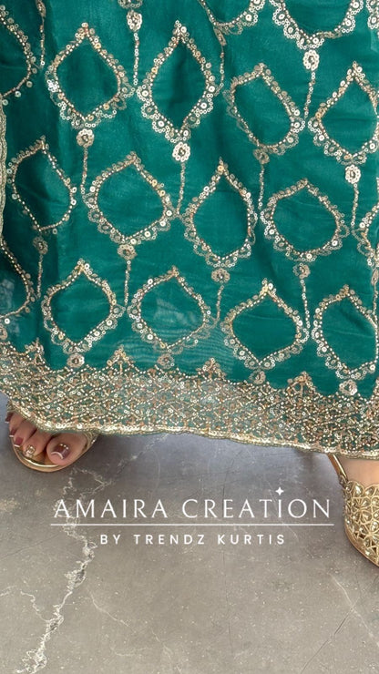 Premium Firozi Glass Tissue Full Cut Work Unstitch Suit