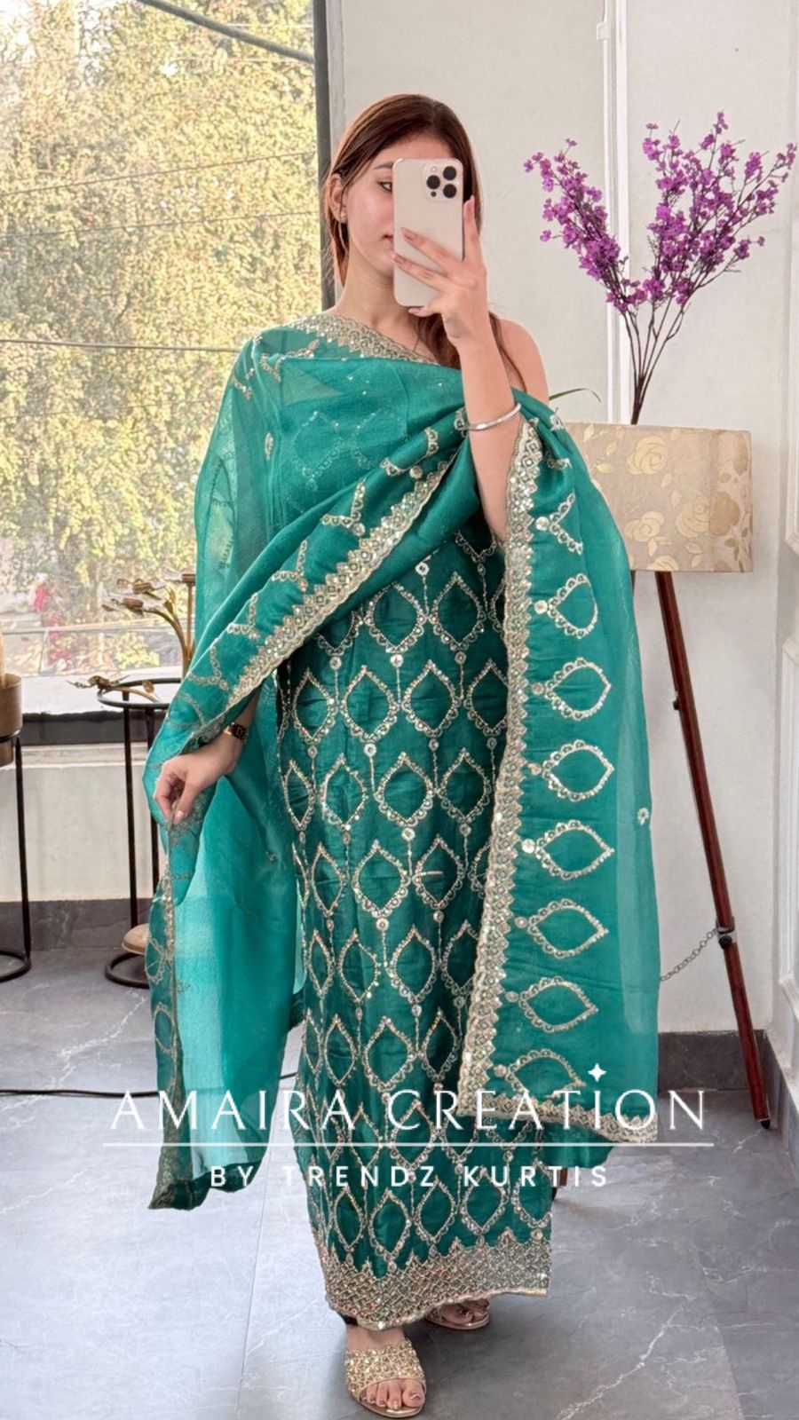 Premium Firozi Glass Tissue Full Cut Work Unstitch Suit