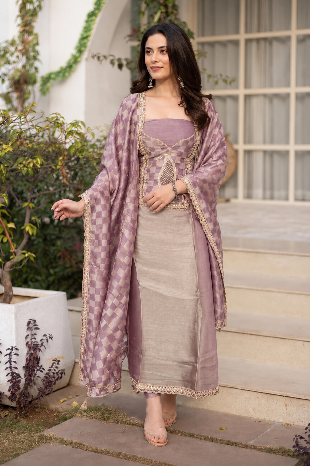 Premium Banarasi Brocade Mauve Colour Unstitch Suit