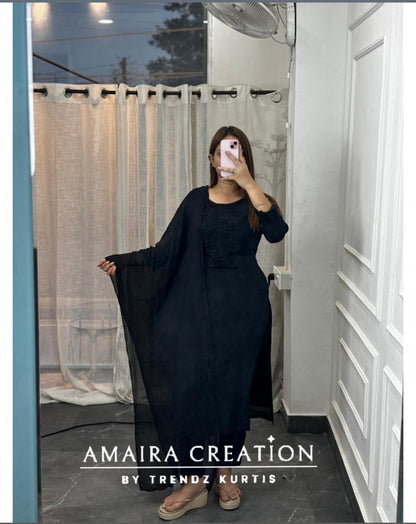 Premium Chinnon Black Colour Pant Set