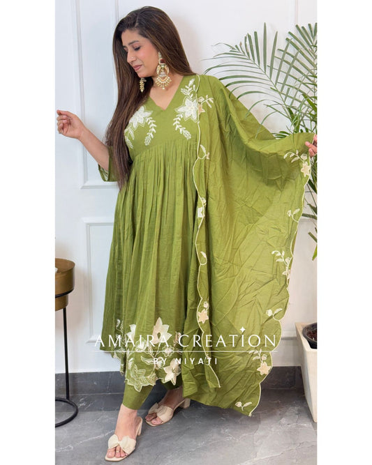 Green Embroidered Anarkali Set