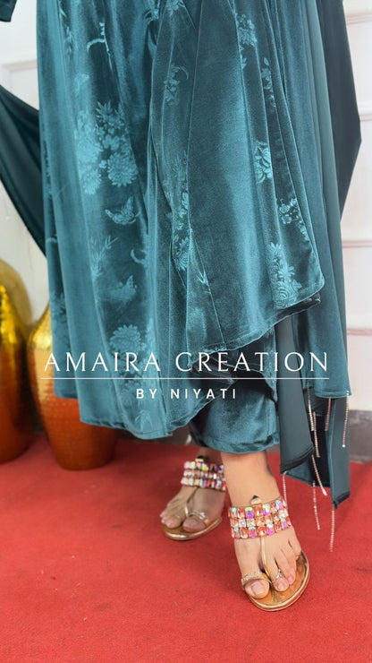 Self Print Velvet Anarkali Set