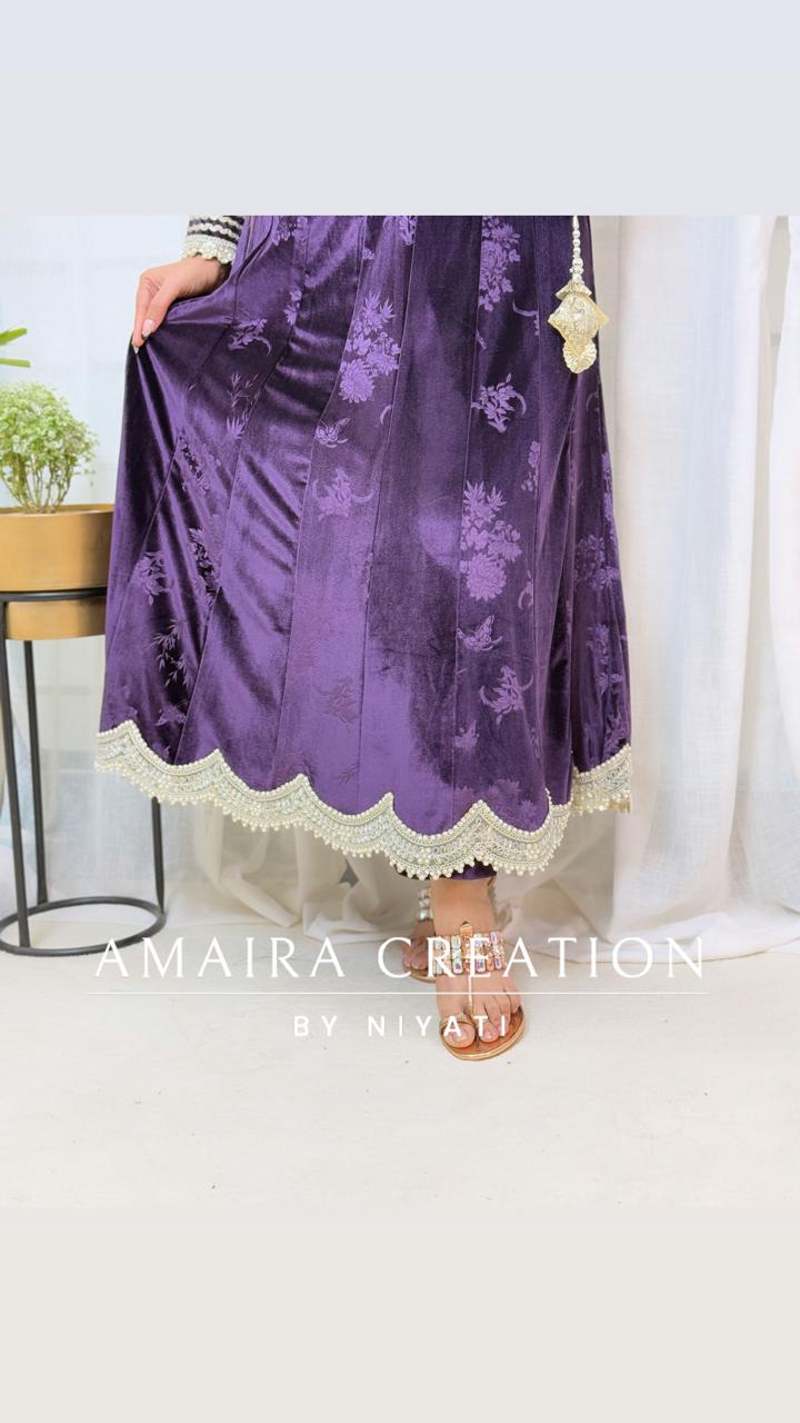 Purple Velvet Anarkali Set