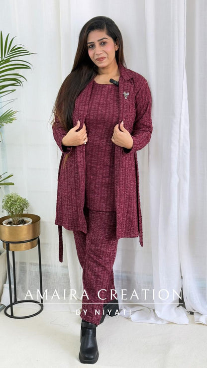 Cherry Color 3 Piece Indo Western Set