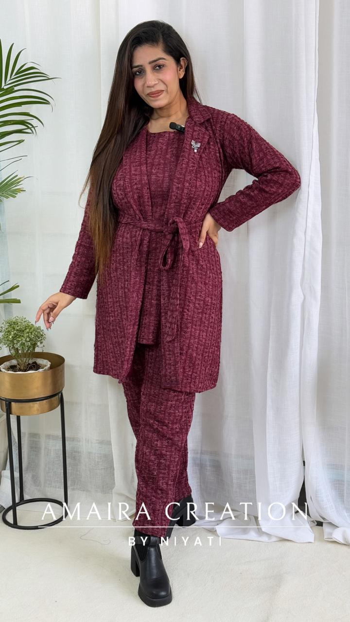 Cherry Color 3 Piece Indo Western Set