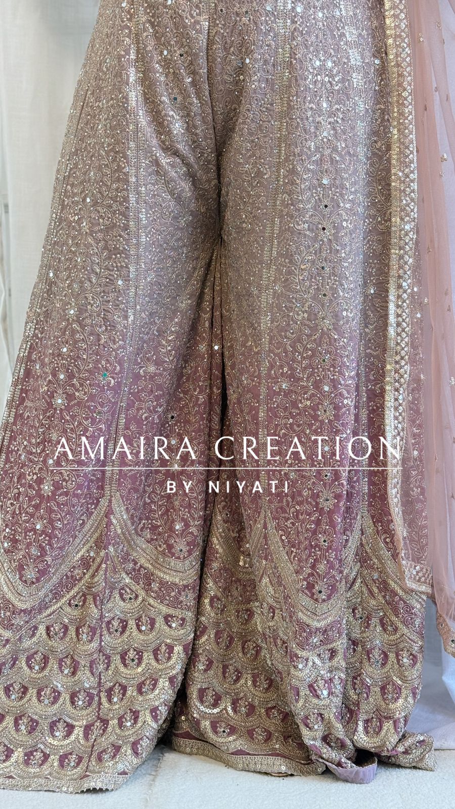 Mauve Ombre Net Indo Western Crop Top  Set