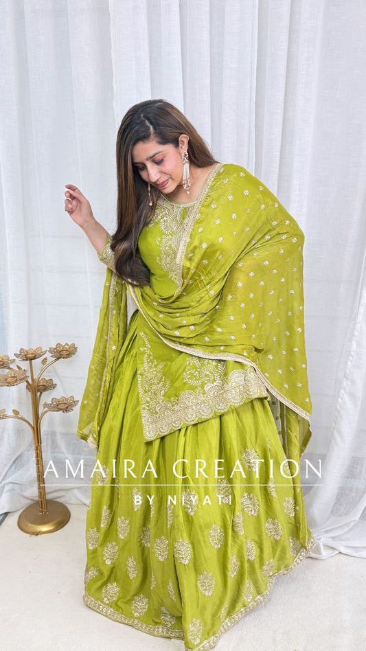 Green Embroidered Skirt Set