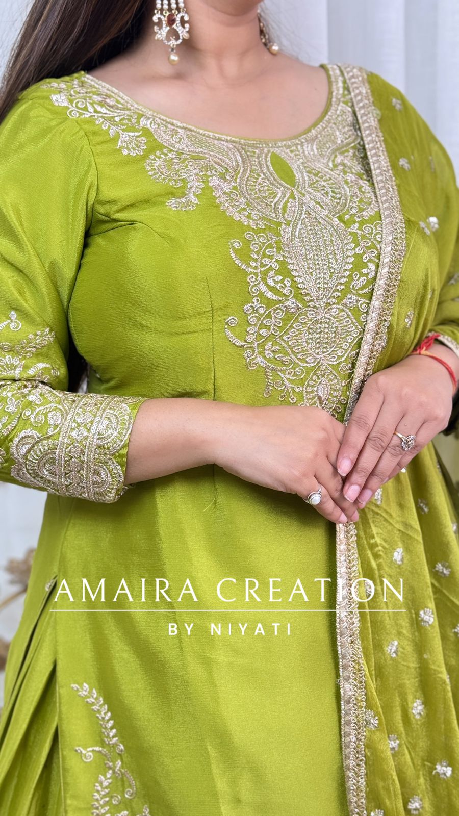 Green Embroidered Skirt Set