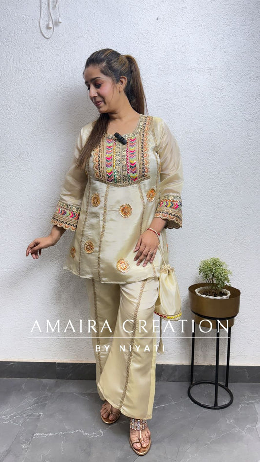 Cream Indo western Plazo Set